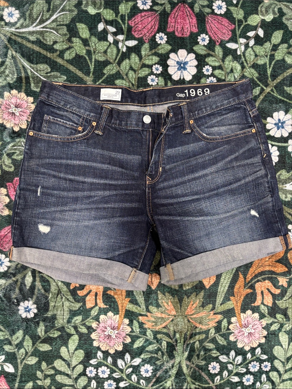 GAP 1969 Dark Blue Distressed Cuffed Denim Shorts